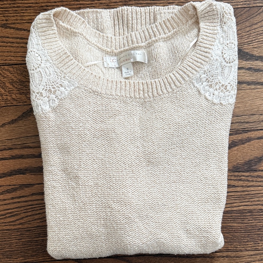 LC Lauren Conrad Cream Sweater with Lace Details